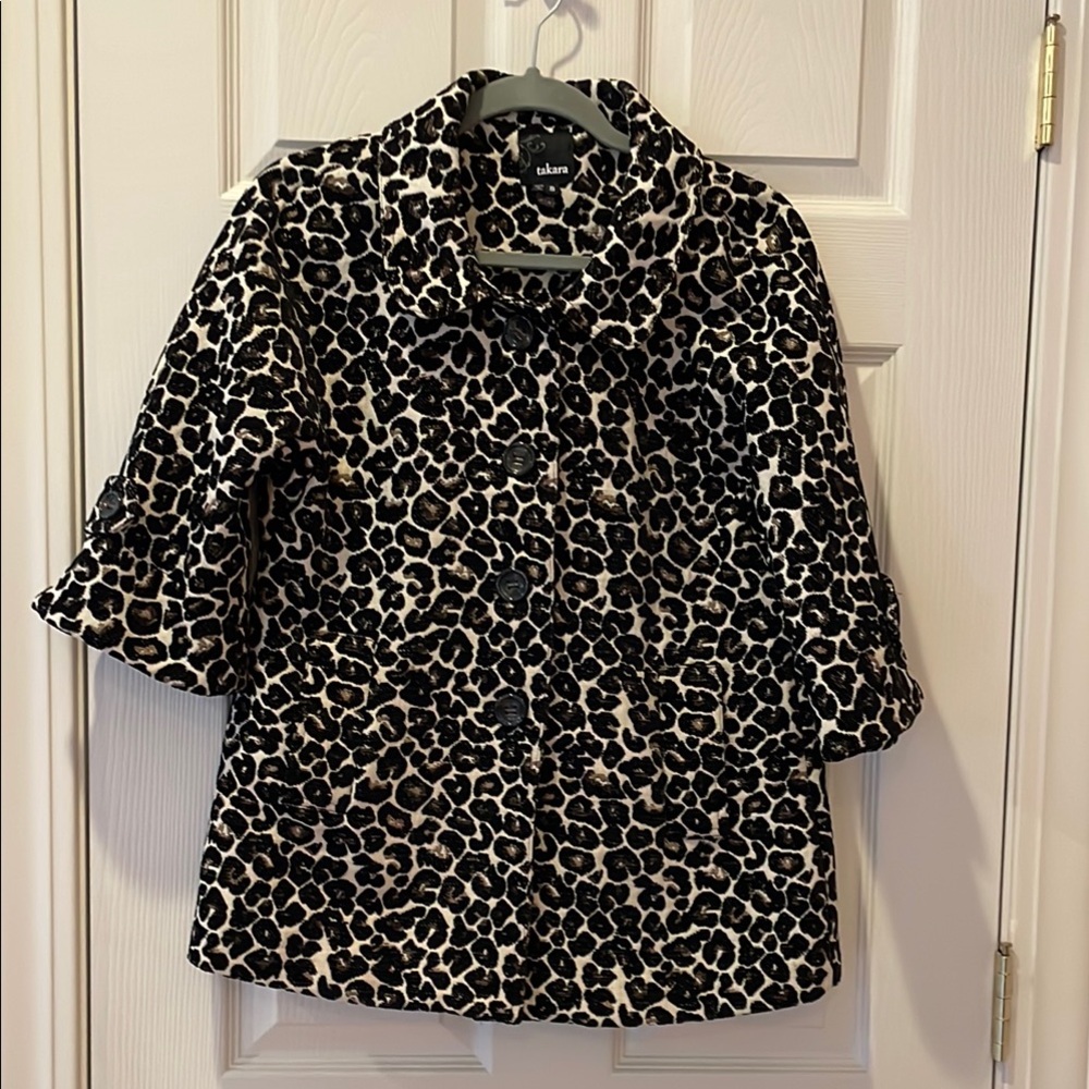 Takara Leopard Print Jacket with 3/4 Length Bell Sleeves size Small